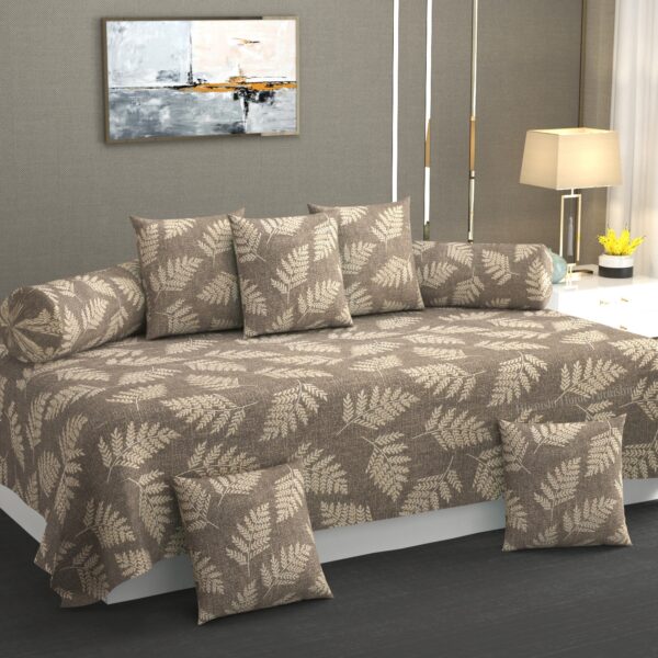 Amrange Soft Cotton Feel Diwan Set With 8 Pieces, 1 Single Bed Sheet Size 90” X 60” Inch With 5 Cushion Covers Size 16” X 16” Inch With Zipper And 2 Bolster Covers