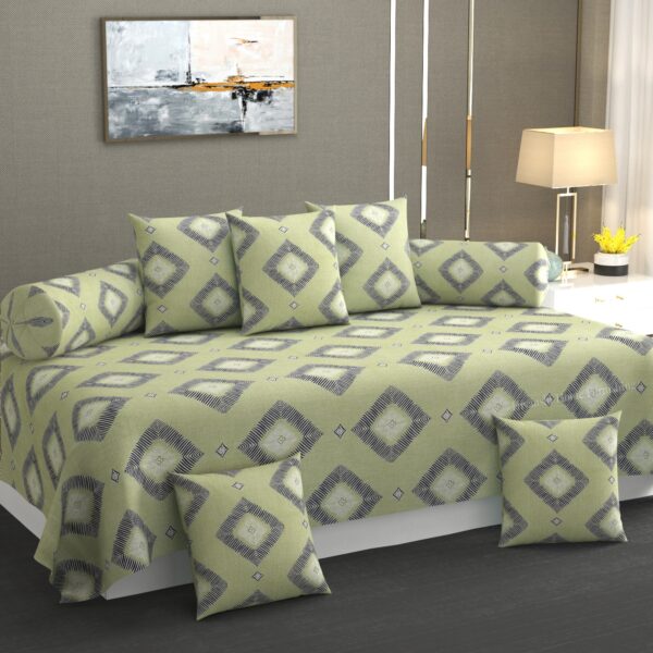 Amrange Soft Cotton Feel Diwan Set With 8 Pieces, 1 Single Bed Sheet Size 90” X 60” Inch With 5 Cushion Covers Size 16” X 16” Inch With Zipper And 2 Bolster Covers